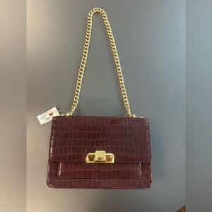 Harrods Deep Purple Croc-Embossed Bag with Gold Clasp